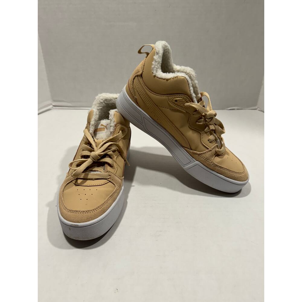 Puma Skye Demi‎ Teddy Sneaker Shoes Womens 8.5 Pebble Gold Mid Top Lace Up Lined
